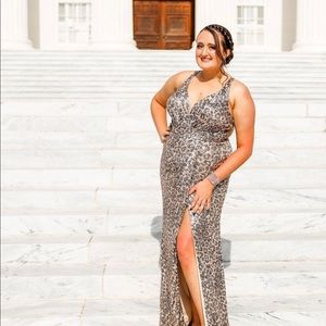 Leopard Print, Sequin Prom Dress